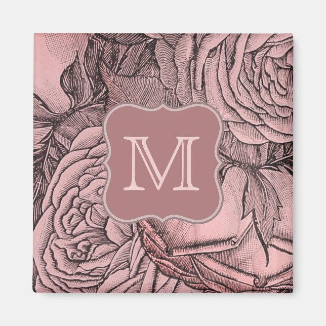 Imán Rosas decorativos Monograma rosa Rubor (Frente)