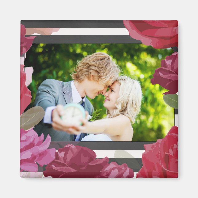 Imán Rosas del Aniversario boda, franjas, foto Personal (Frente)