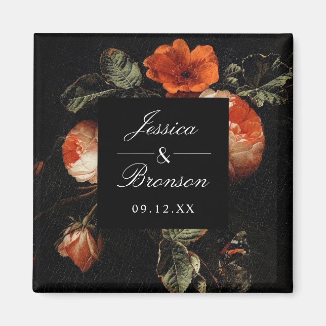 Imán Rosas florales románticos oscuros Boda maestro hol (Frente)