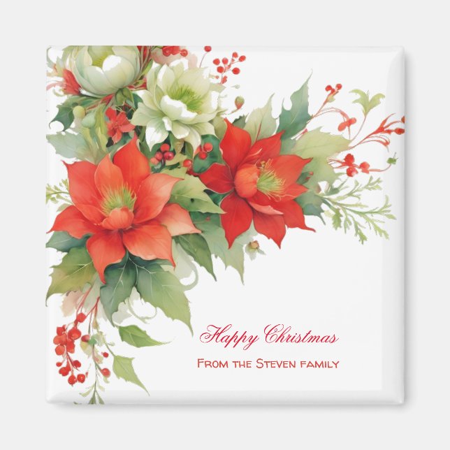 Imán Rosas navidades acuarela | su nombre (Frente)