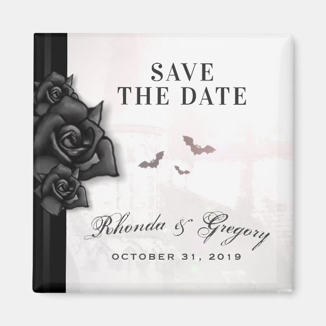 Imán Rosas negros góticos y Boda de Halloween para los  (Frente)