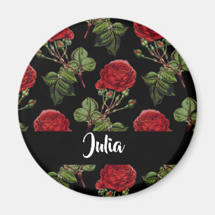 Imán Rosas rojas de nombre personalizado