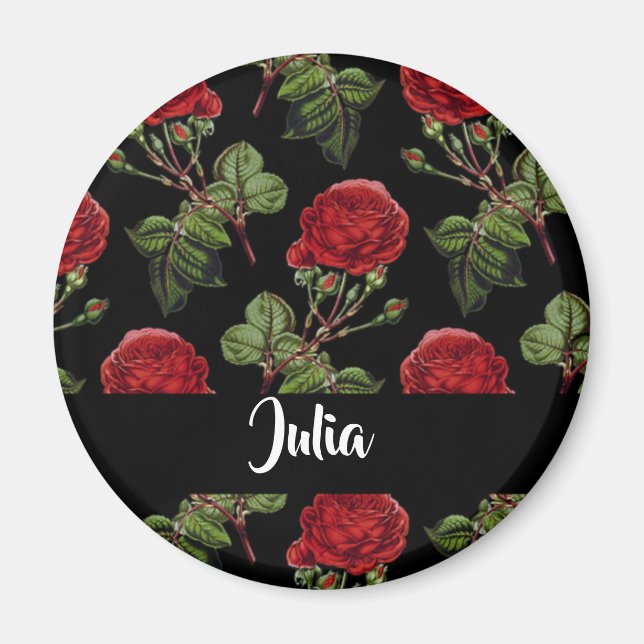 Imán Rosas rojas de nombre personalizado (Frente)