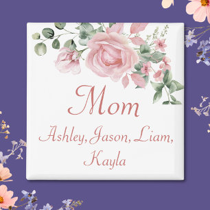 Imán Rosas rosadas personalizadas para mamá con 4 a 8 n