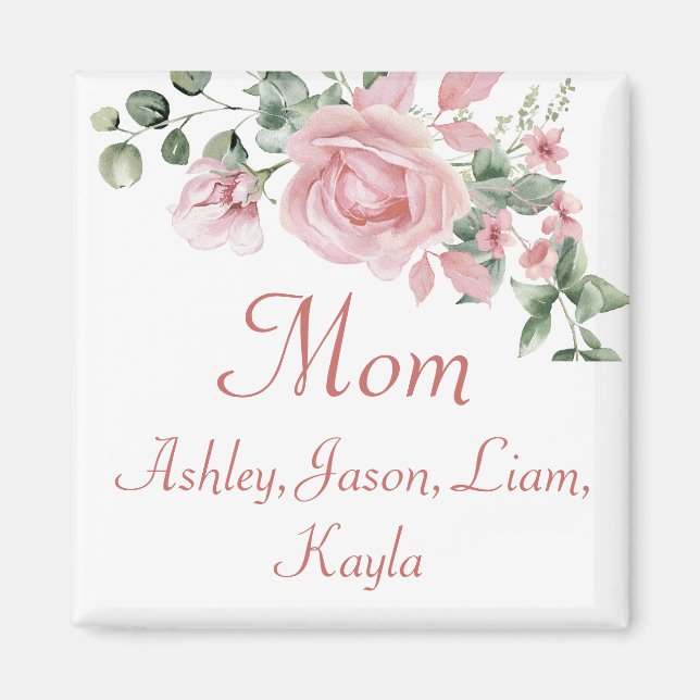 Imán Rosas rosadas personalizadas para mamá con 4 a 8 n (Frente)