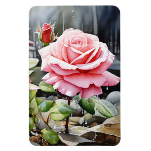 Imán Rosas rosas rosas en la acuarela de lluvia