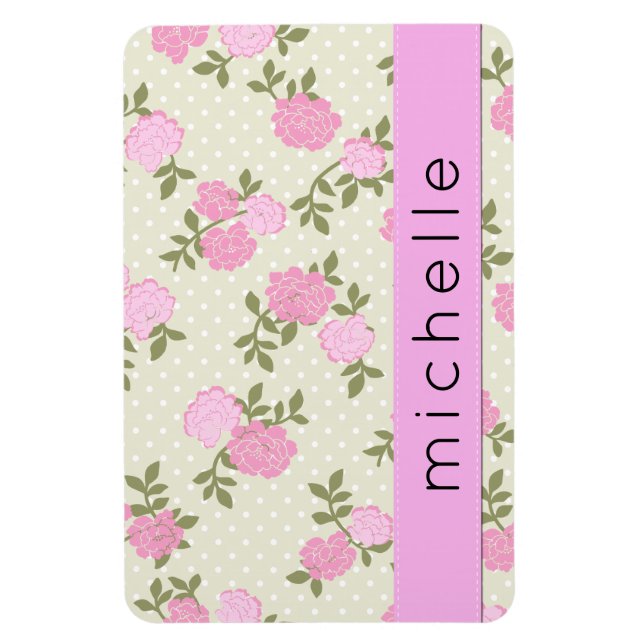 Imán Rosas rosas rosas, Flores acuáticas, Boho, tu nomb (Vertical)