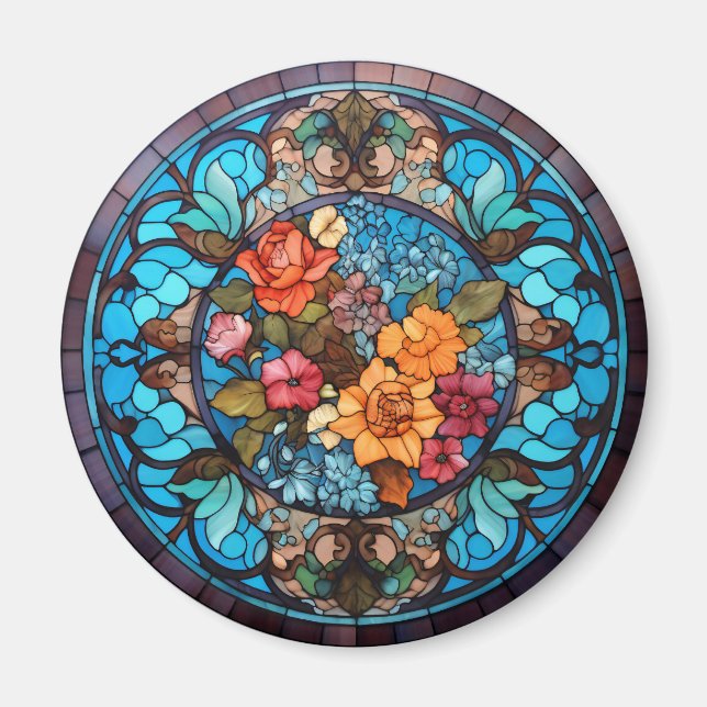 Imán Rose Floral Faux Stained-Glass (Frente)