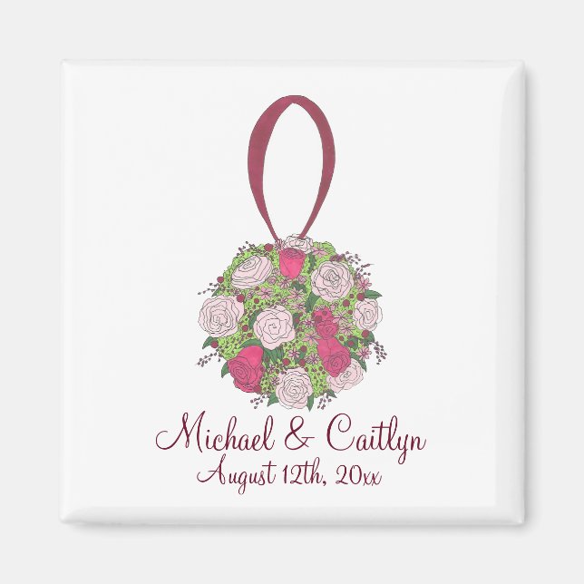 Imán Rose Flower Bouquet Personalized Wedding Magnets (Frente)