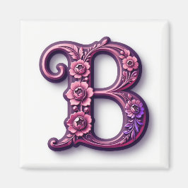 Imán Rosemaling Metálico Moderno Letra B, Rosa/Morado