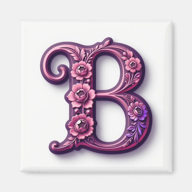 Imán Rosemaling Metálico Moderno Letra B, Rosa/Morado (Frente)