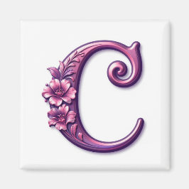 Imán Rosemaling Metálico Moderno Letra C, Rosa/Morado