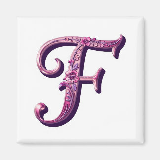Imán Rosemaling Metálico Moderno Letra F, Rosa/Púrpura