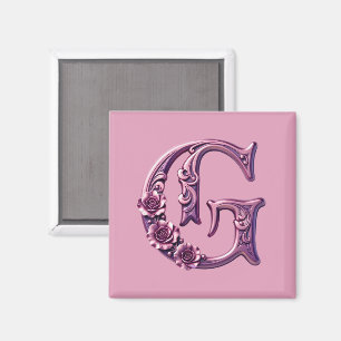 Imán Rosemaling Metálico Moderno Letra G, Rosa/Morado