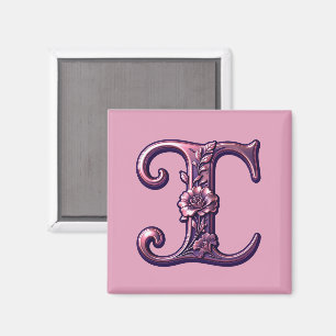 Imán Rosemaling Metálico Moderno Letra I, Rosa/Morado