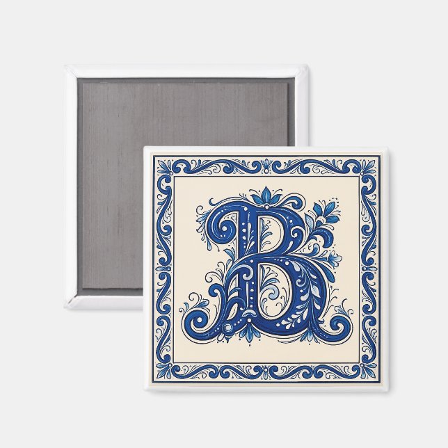 Imán Rosemaling Monogram-Prussian Blue (Anverso/Reverso)
