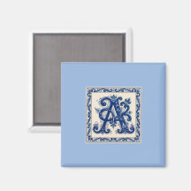 Rosemaling Monograma Azul Prusiano