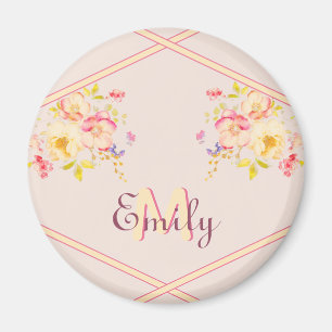 Imán Roses amarillos rosados de color de agua, líneas, 