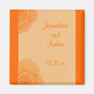 Imán Roses Naranjas Hartas de la fecha Boda Magnetos