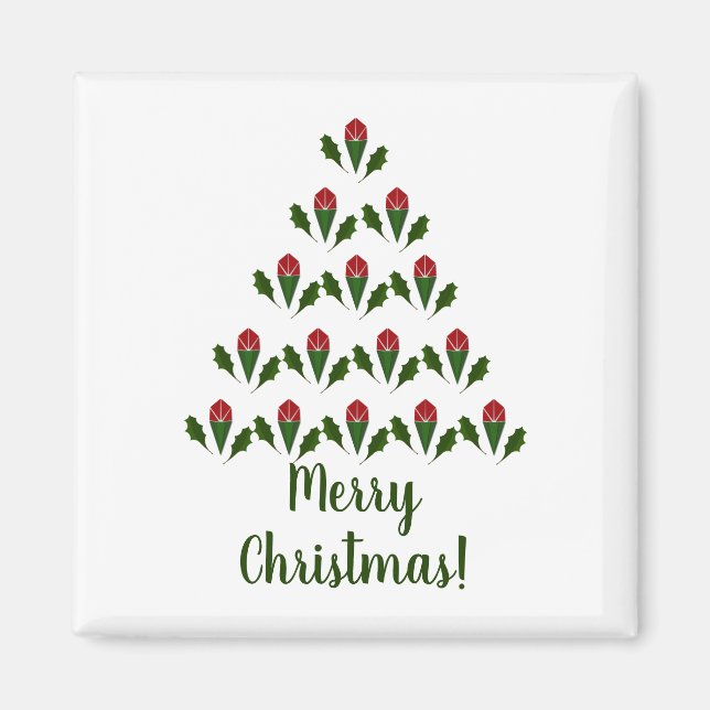 Imán Roses rojos y Navidades de árboles de Navidad Gree (Frente)