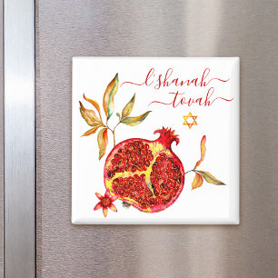 Imán Rosh Hashanah Moda Red Gold Pomegranate Watercolor