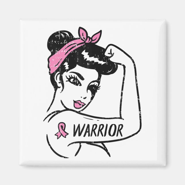 Imán Rosie Riveter Pink, guerrera del cáncer de mama qu (Frente)