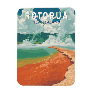 Imán Rotorua Nueva Zelanda Ilustracion Viaje Retro