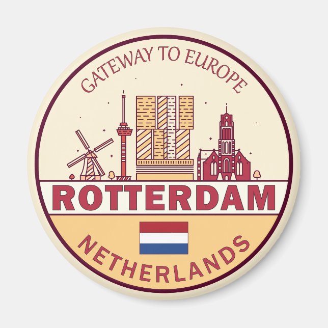 Imán Rótterdam Holanda City Skyline Emblem (Frente)