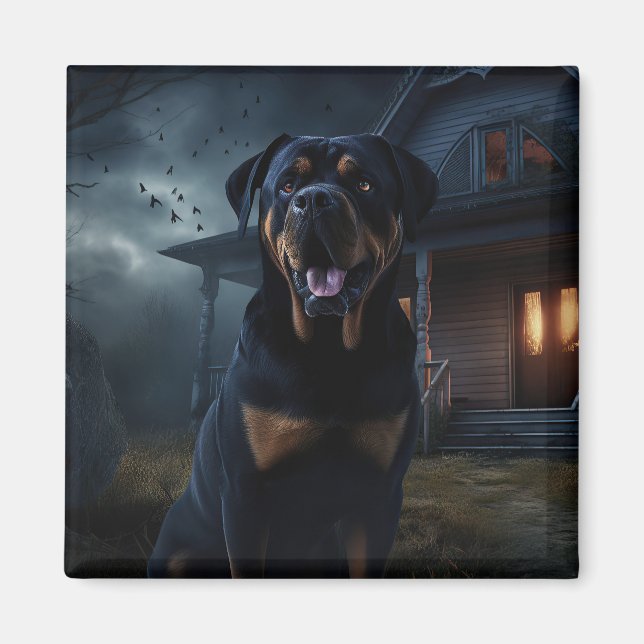 Imán Rottweiler de Halloween Espantoso (Frente)