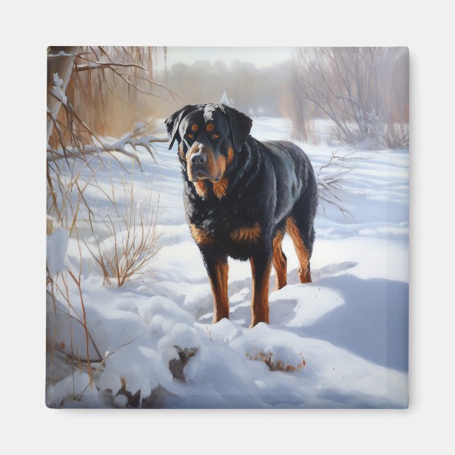Imán Rottweiler Deja que nieve Navidad (Frente)