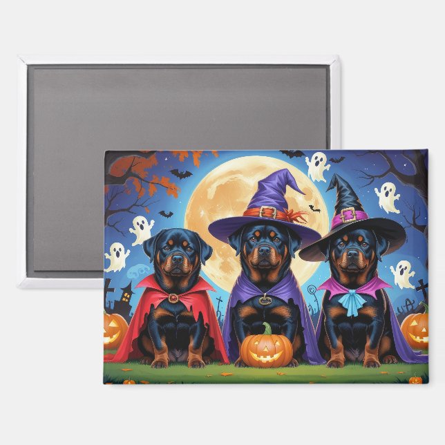 Imán Rottweiler Dogs Pumpkin Halloween Funny (Anverso/Reverso)