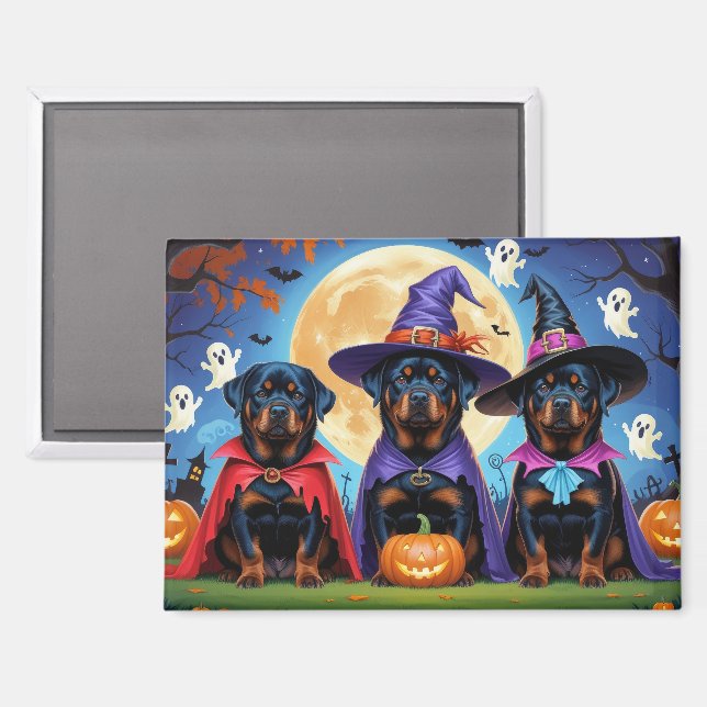 Imán Rottweiler Dogs Pumpkin Halloween Funny (Anverso/Reverso)