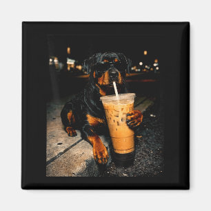 Imán Rottweiler genial bebiendo café helado arte divert