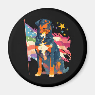 Imán Rottweiler patriótico con arte de la bandera de EE