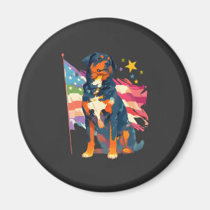 Imán Rottweiler patriótico con arte de la bandera de EE
