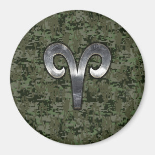 Imán Rótulo Aries Zodiac en Camo Digital Verde de Woodl