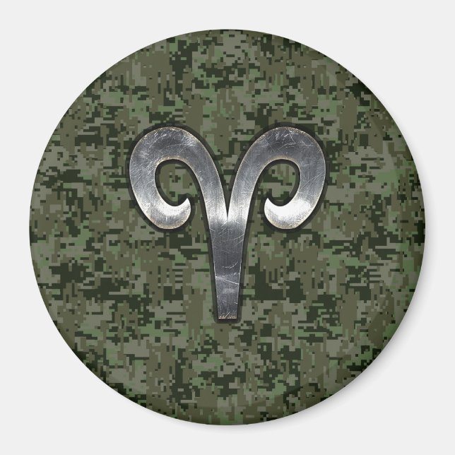 Imán Rótulo Aries Zodiac en Camo Digital Verde de Woodl (Frente)