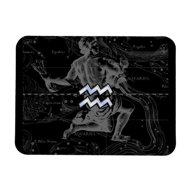 Imán Rótulo cromado como Aquarius Zodiac en Hevelius (Horizontal)