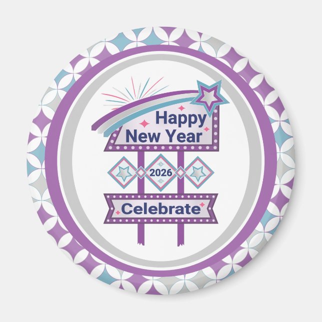 Imán Rótulo de Año Nuevo Retro Feliz - Celebrar Marquee (Frente)