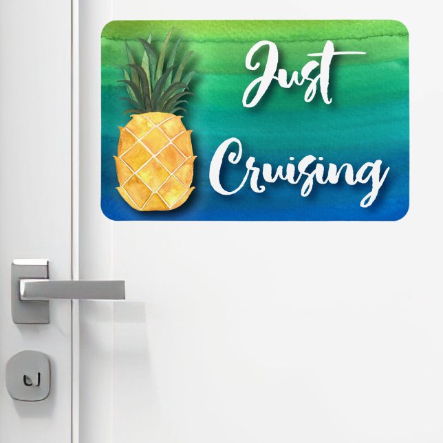 Imán Rótulo de la puerta de la cabina del barco de cruc (Cruise ship door magnet. Pineapple themed. )