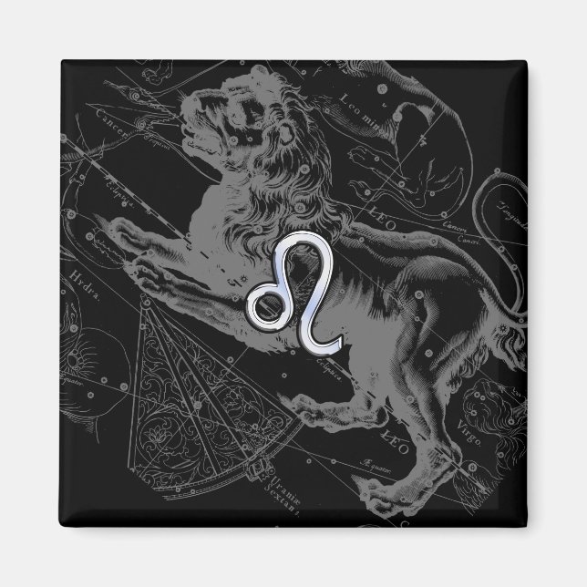 Imán Rótulo de Leo Zodiac cromado estilo León en Heveli (Frente)