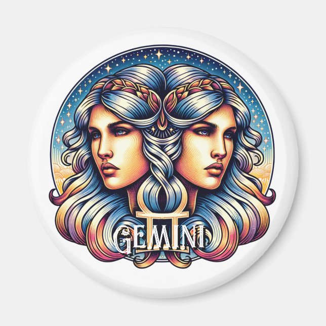 Imán Rótulo Horoscopio Gemini | Rótulo Astrología de Ge (Frente)