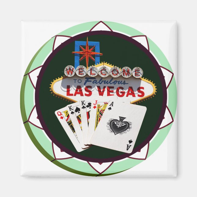Imán Rótulo Las Vegas Y Dos Chip De Kings Poker (Frente)