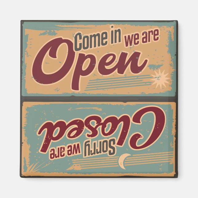 Imán Rótulo Retro Shop Abierto Con Lavavajillas Cerrado (Frente)