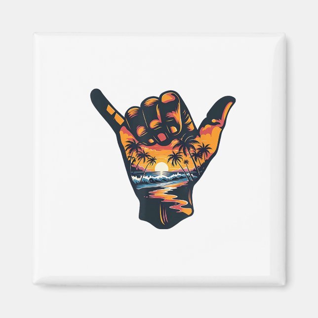 Imán Rótulo Shaka Hand Aloha Surf vacaciones de verano (Frente)