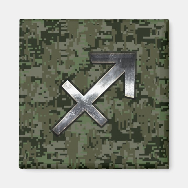 Imán Rótulo Silver Sagittarius en Camo Digital Woodland (Frente)