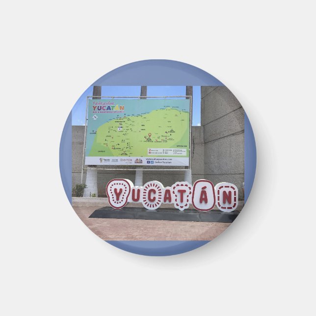 Imán Rótulo y Mapa de Yucatán, México Magnet (Frente)