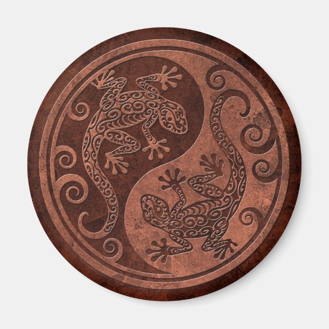 Imán Rough Brown Stone Yin Yang Geckos (Frente)