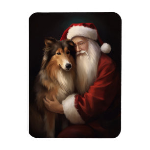 Imán Rough Collie Con Navidades festivos de Santa Claus