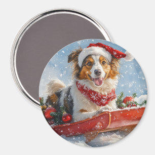Imán Rough Collie Dog in Sledge Let it Snow Navidades